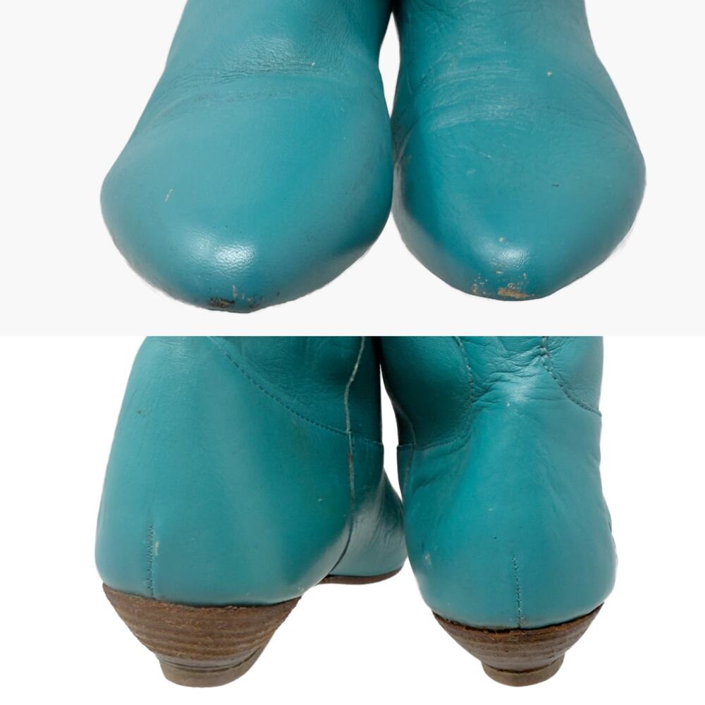 Vintage 80s Concho Stoned Southwestern Cowgirl Boots 6 / 5.5 Turquoise Leather - Picture 8 of 15
